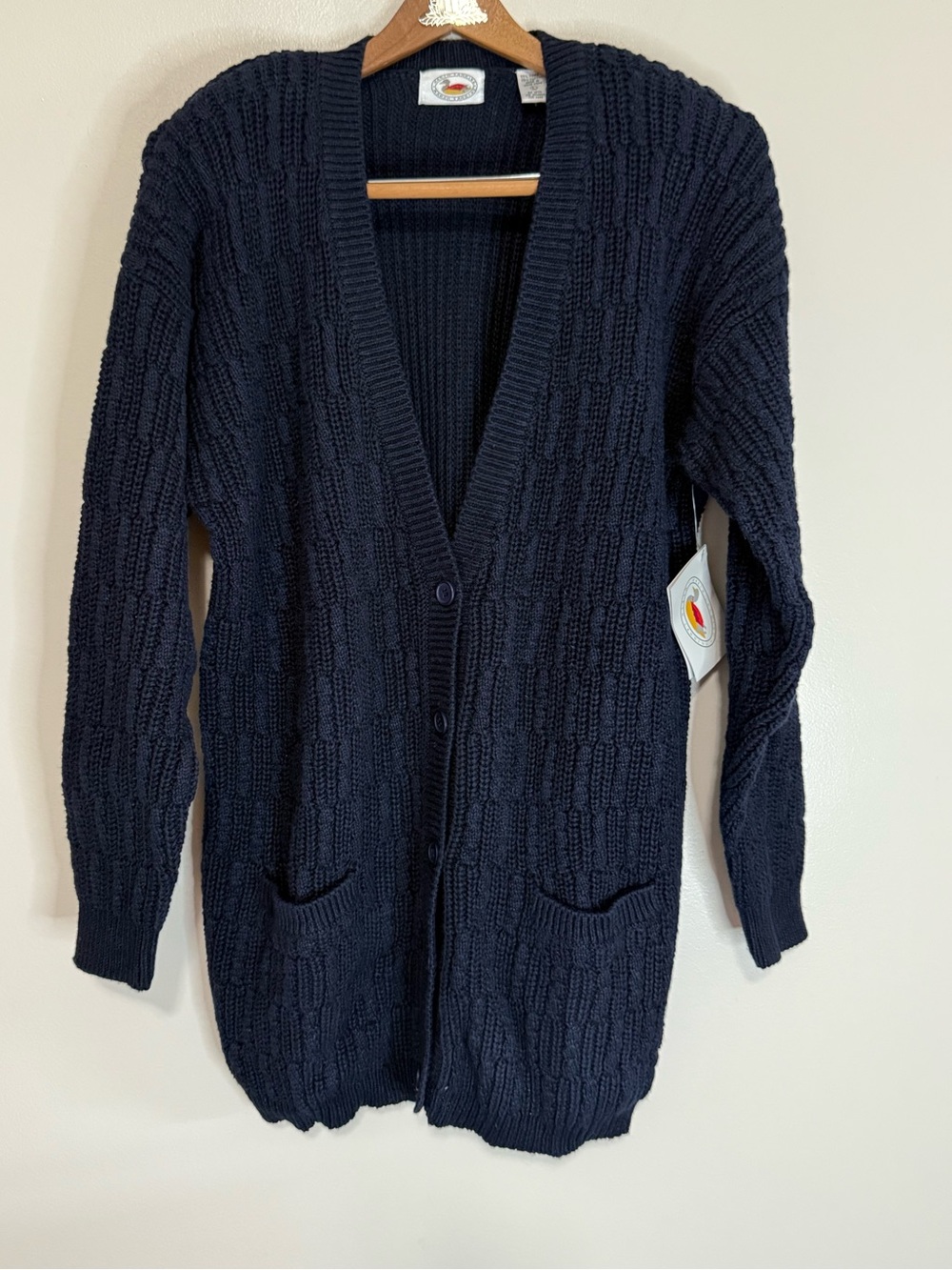 Marsh Landing NWT Vintage Women's Navy Cable Knit Cardigan Sweater size large